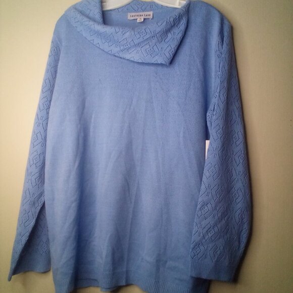 Southern Lady Sweater Pullover M Long Sleeve Cowl Neck Blue - Picture 15 of 16